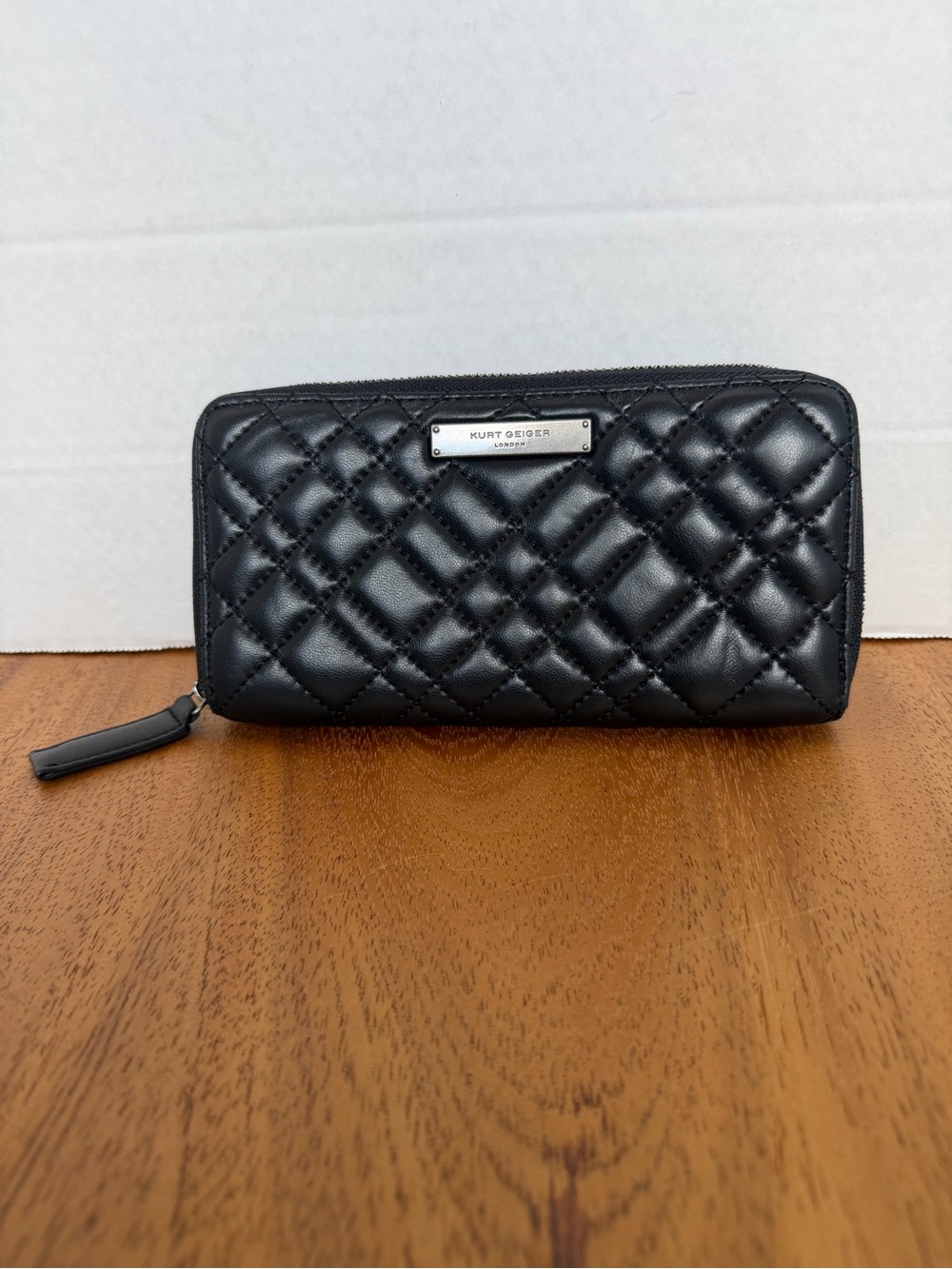 Kurt Geiger Black Quilted Zip Wallet with Logo Plaque